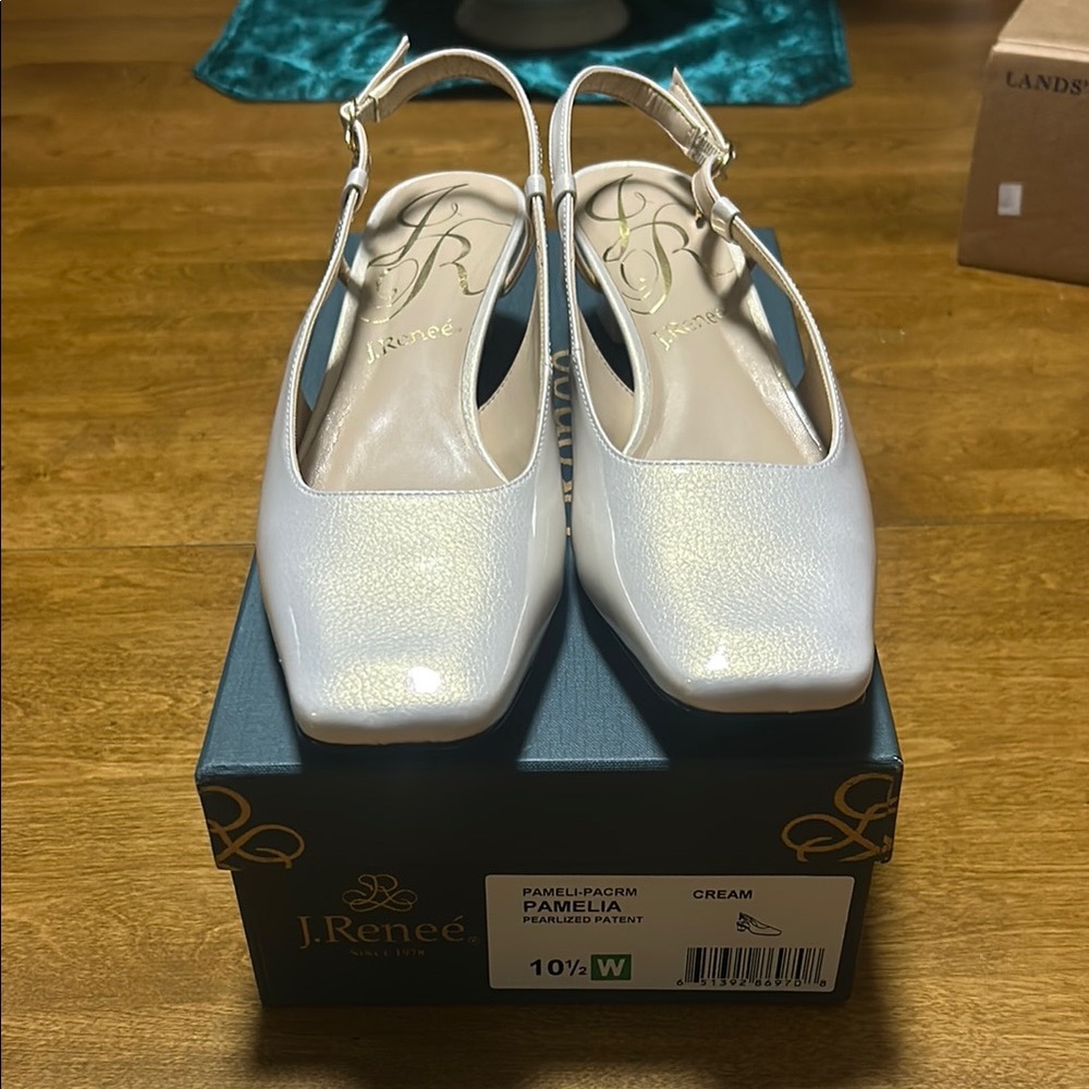 J.Renee Cream Heels with Slingback and Shimmery Upper